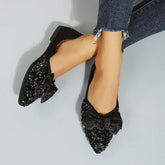 Pointed Toe Bow Sequins Flats Oshnow